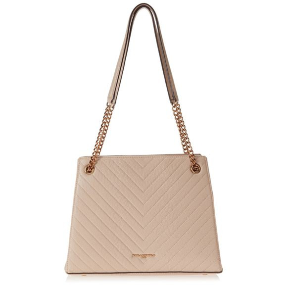 Karl Lagerfeld Paris Charlotte Quilted Leather Shoulder Tote Handbag Cream Beige